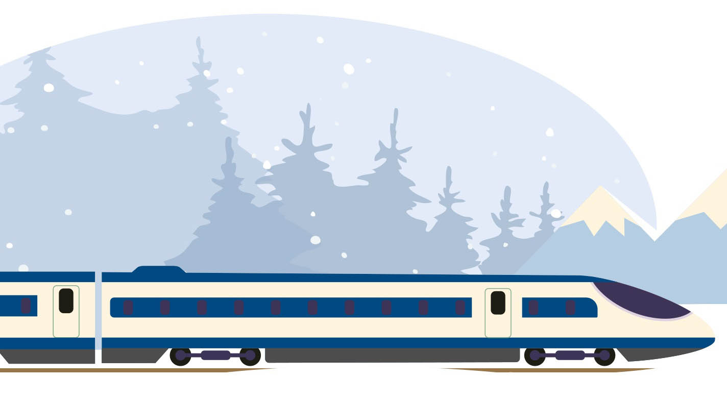Obrazek pociąg a w tle zimowy krajobraz