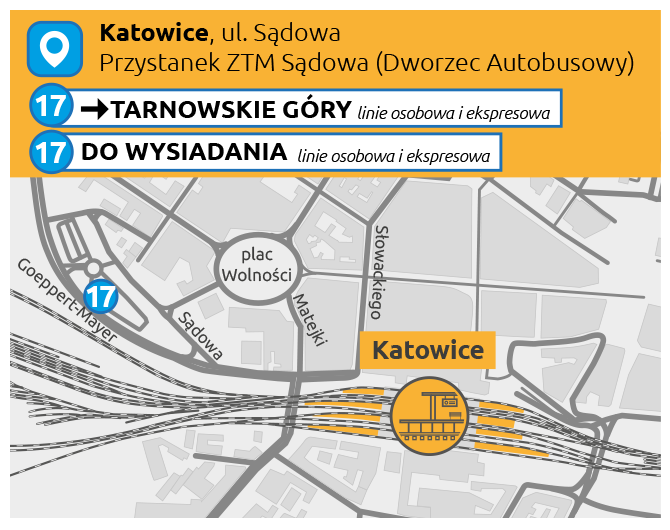 Mapka informuje o komunikacji zastępczej w Katowicach.