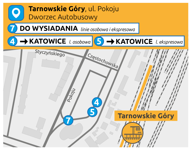 Mapka informuje o komunikacji zastępczej w Tarnowskich Górach.