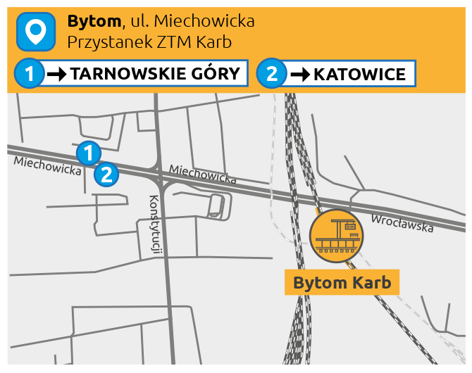 Mapka informuje o komunikacji zastępczej w Bytomiu.
