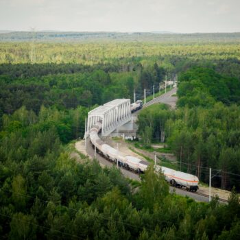 Zdjęcie: wiadukt kolejowy, w tle widać las