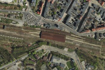 Zdjęcie satelitarne dworca kolejowego w Bytomiu.