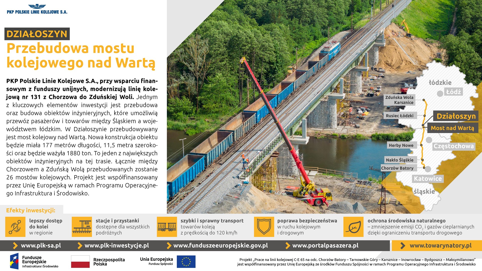 Infografika: przedstawia zdjęcie przebudowy mostu kolejowego nad Wartą.